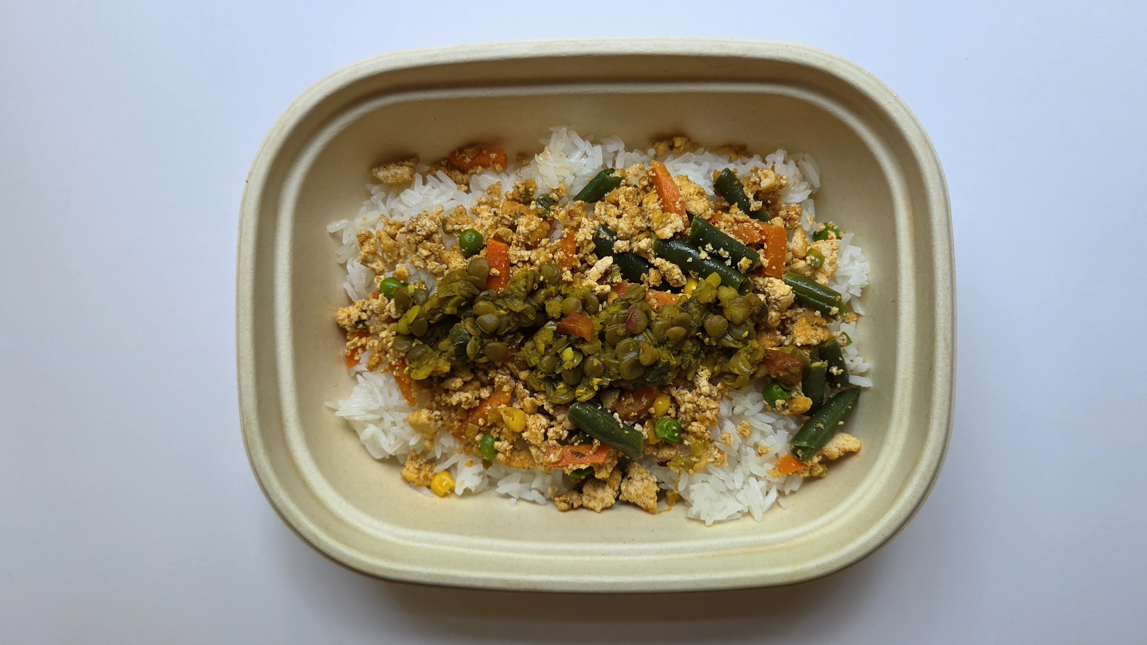 Seasoned Ground Tofu & Lentils over Jasmine Rice